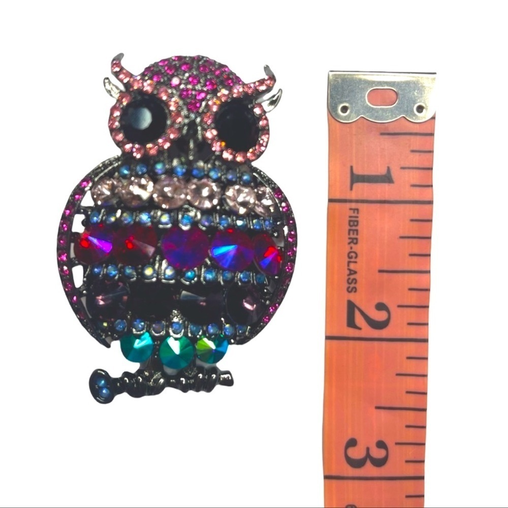 Multicolored Rhinestones Owl Brooch - Picture 2 of 2